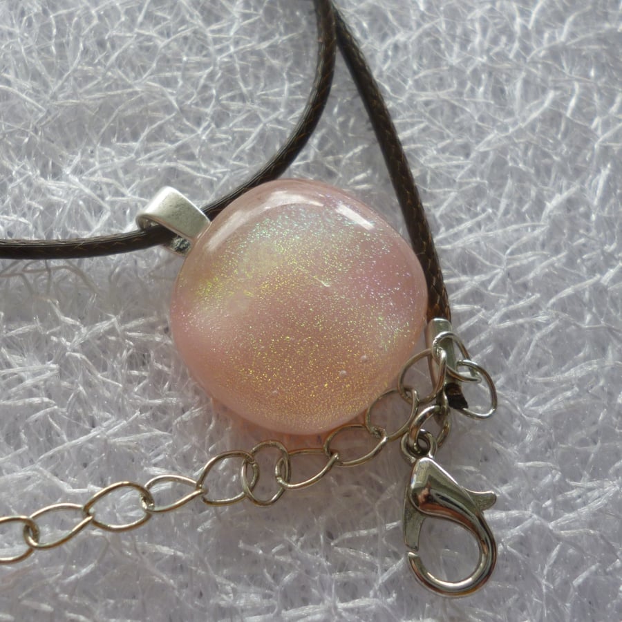 Shimmering Pink Dichroic Glass Pendant with 925 Sterling Silver Bail