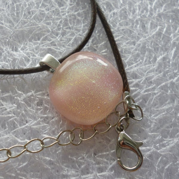 Shimmering Pink Dichroic Glass Pendant with 925 Sterling Silver Bail