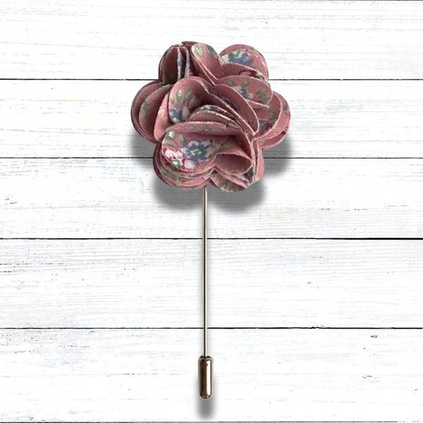 Flower Lapel Pin – Dusky Rose & Floral Print, Perfect for Weddings