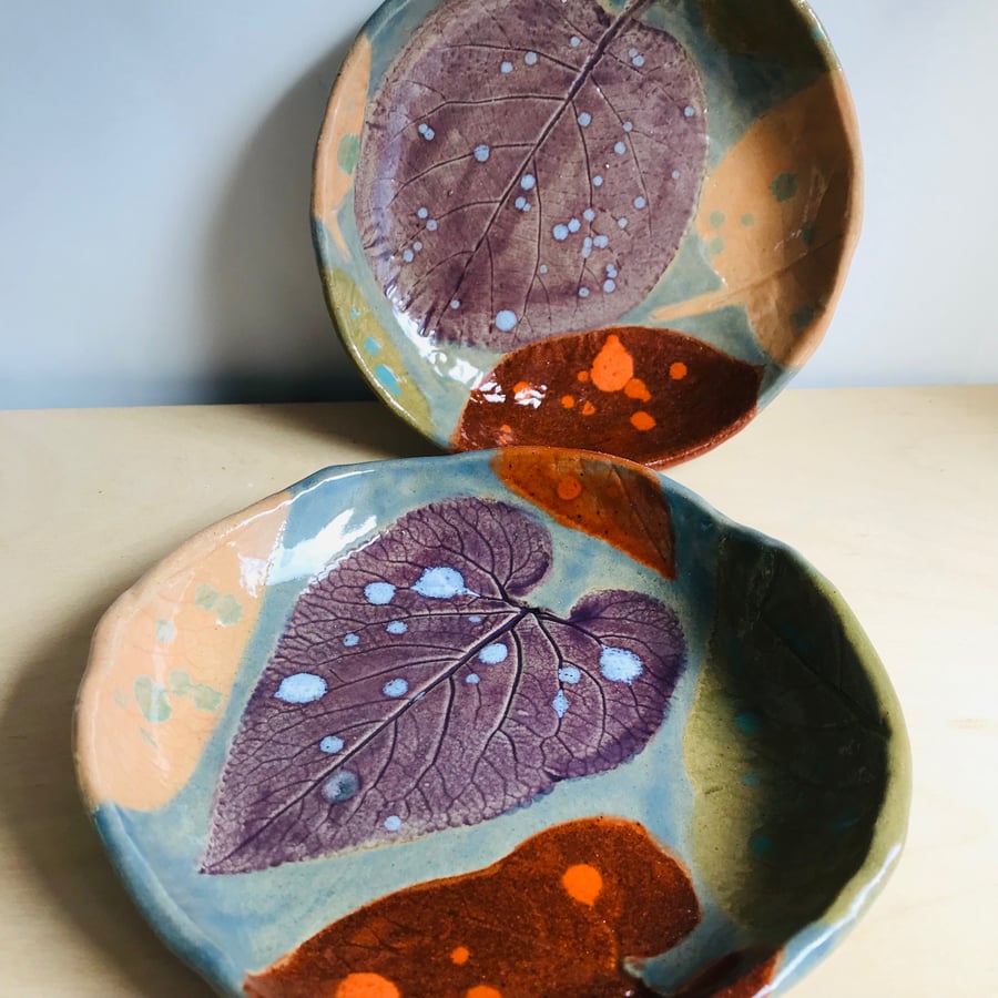 Leaf print leaf trinket serving dishes