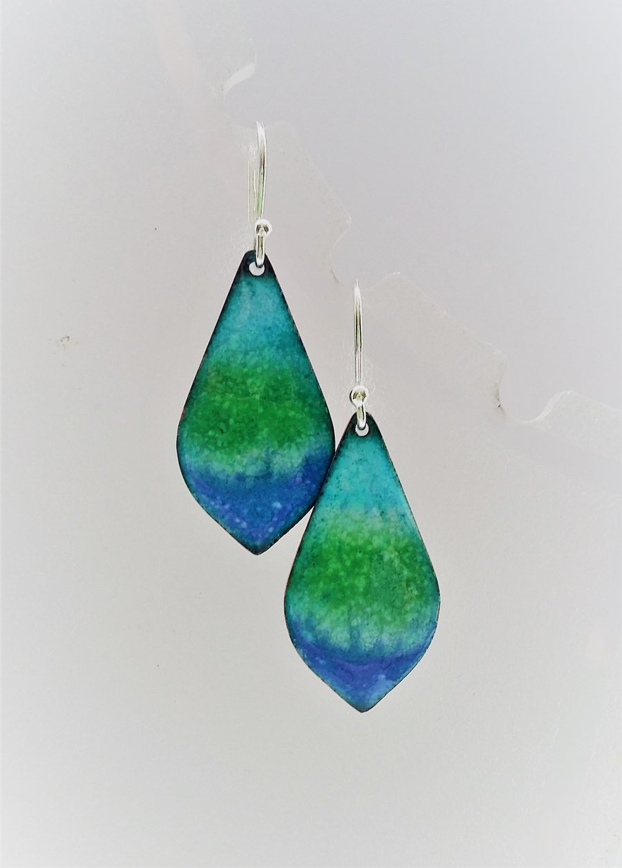 Stripy teardrop earrings in enamelled copper 212