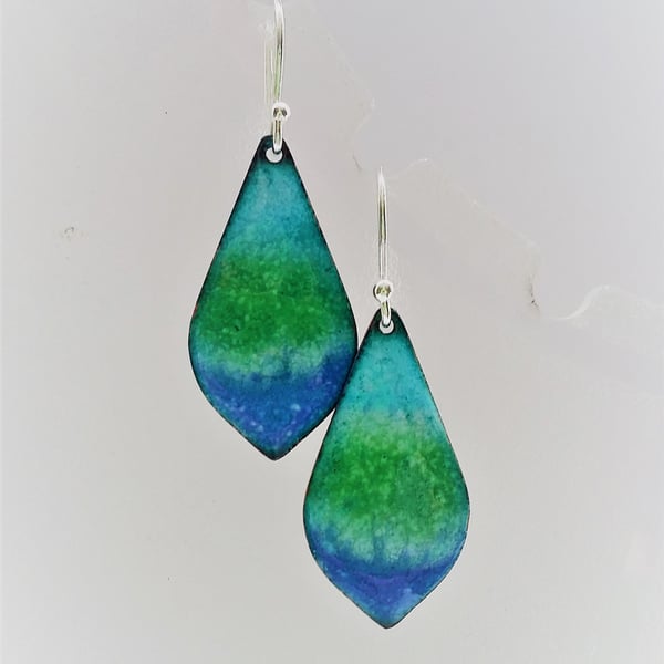 Stripy teardrop earrings in enamelled copper 212