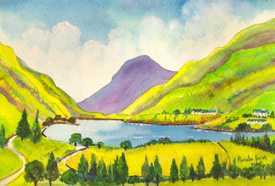 Tal Y Llyn Lake, North Wales, Original Watercolour, in 14 x 11 '' Mount