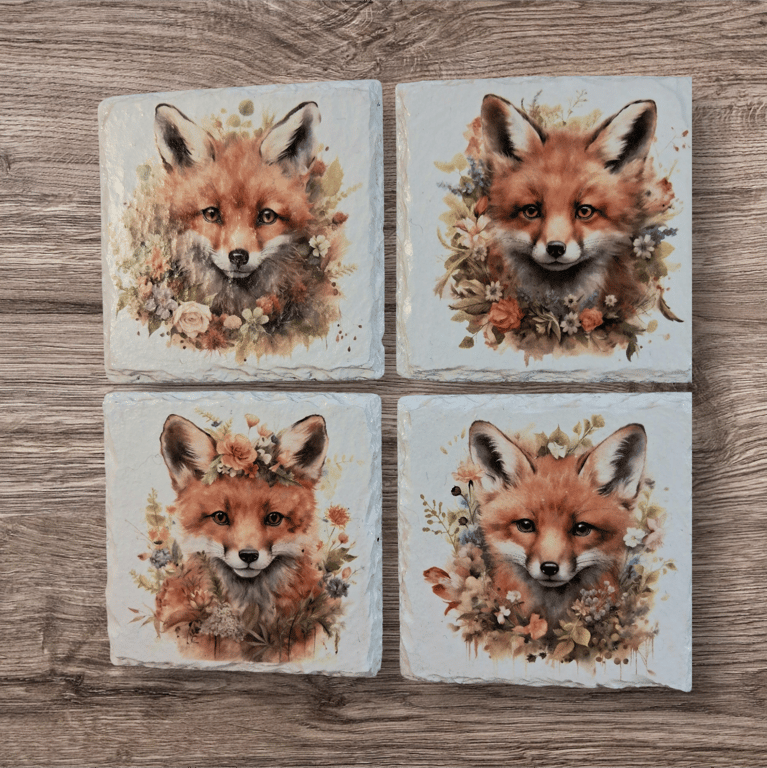 Stunning Fox Decoupaged Slate Coasters Set of 4