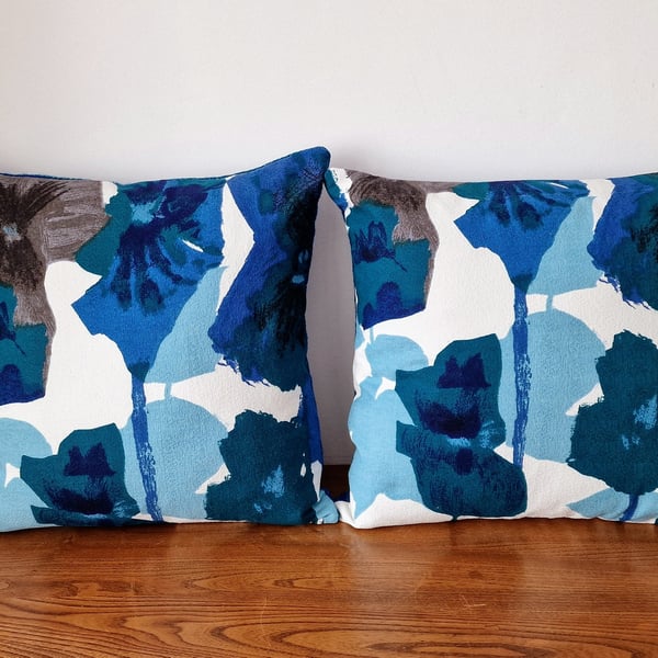 2 Handmade Heals Howard Carter Pansies cushion vintage 1960s fabric