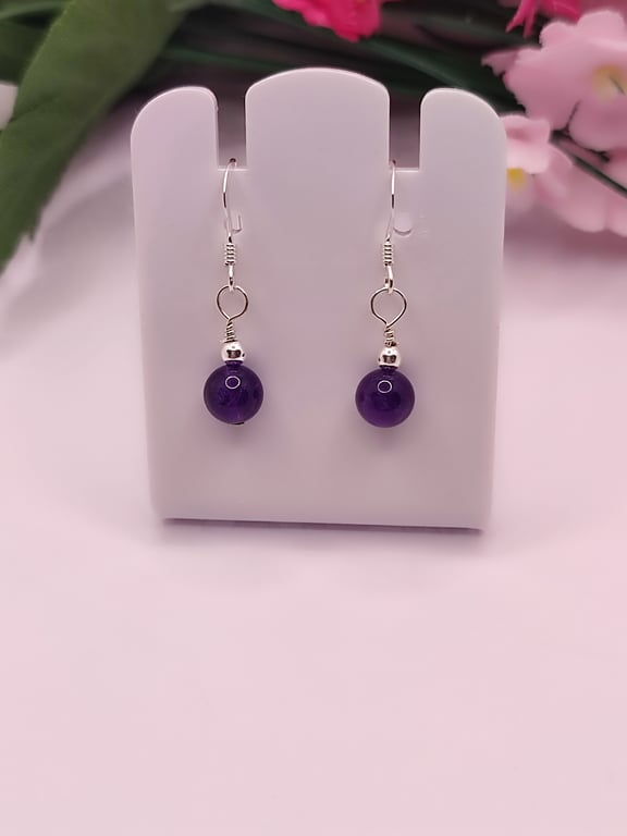 Amethyst Gemstone Earrings on Sterling Silver Fish Hook Wires