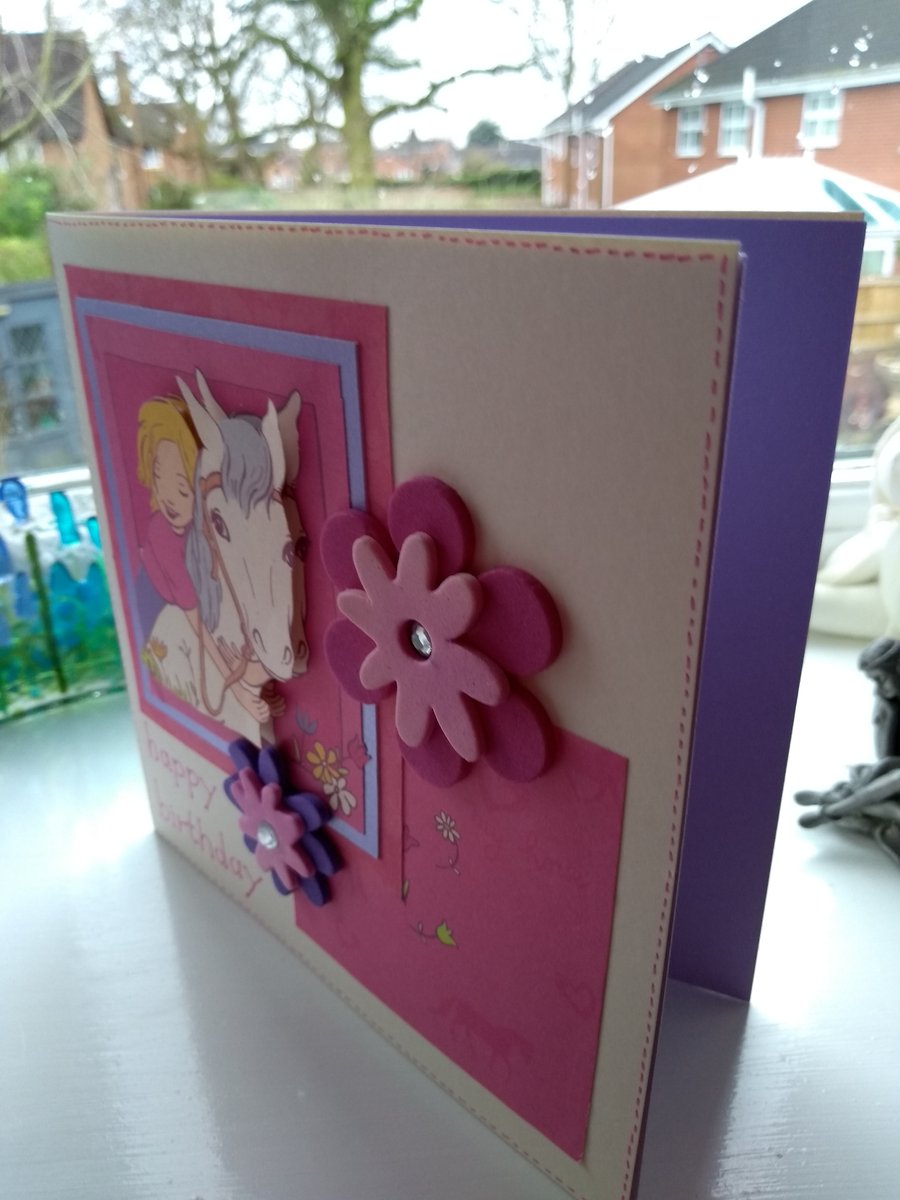 Girls pony birthday card