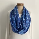  COTTON  lawn infinity scarf. ' Pansies' . Lightweight . Blues . 
