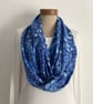  COTTON  lawn infinity scarf. ' Pansies' . Lightweight . Blues . 