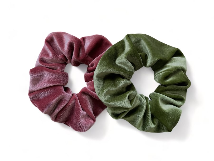 Rose Pink & Apple Green Velvet Scrunchies - Large