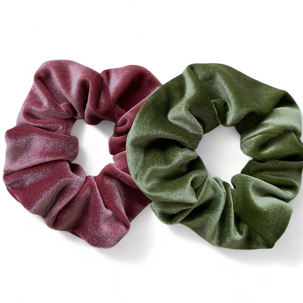 Rose Pink & Apple Green Velvet Scrunchies - Large