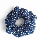 Ditsy Heart Scrunchie, White Hearts On Navy Blue Hair Scrunchy, Quality Handmade