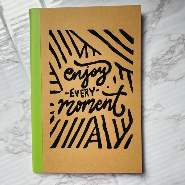 Lino Printed Kraft A5 Notebook with Green Colour Pop Spine
