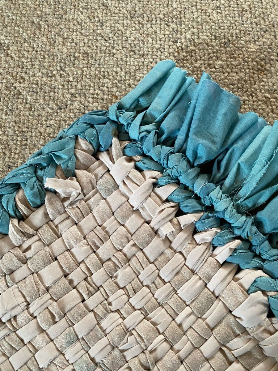 Teal & White Woven Rag Rug