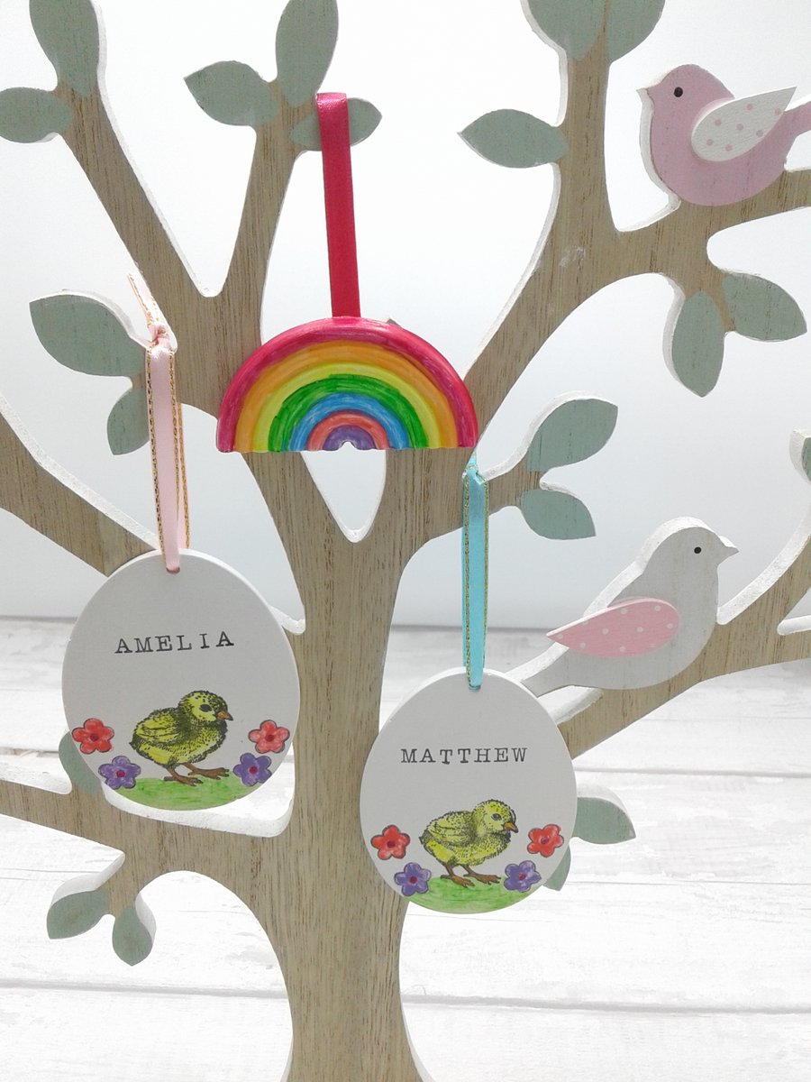 Personalised ceramic Easter decorations. Plus free ceramic rainbow.