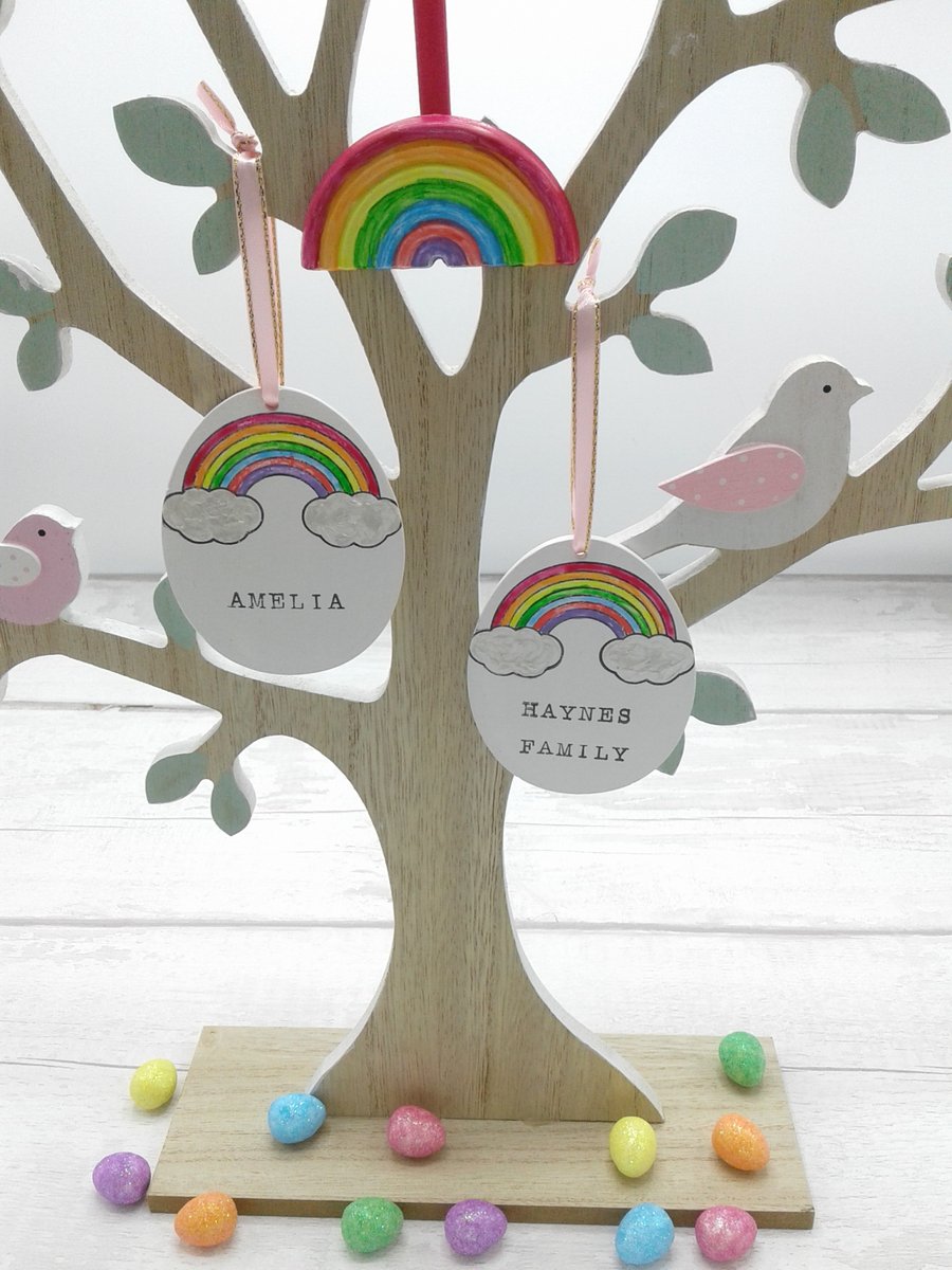 Easter decorations. Ceramic. Personalised. Free ceramic rainbow.