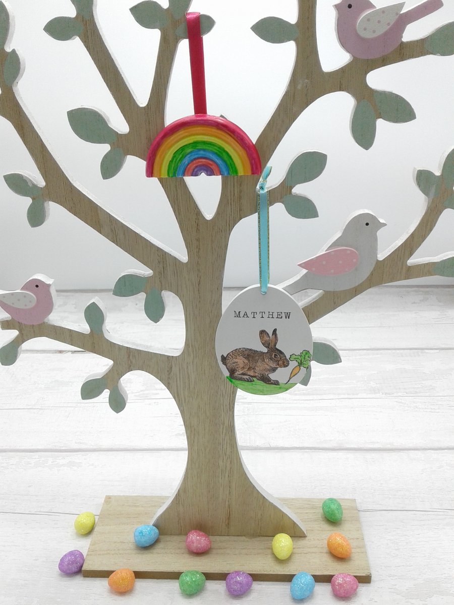 Easter decoration. Egg decoration. Personalised. Ceramic. Free ceramic rainbow.