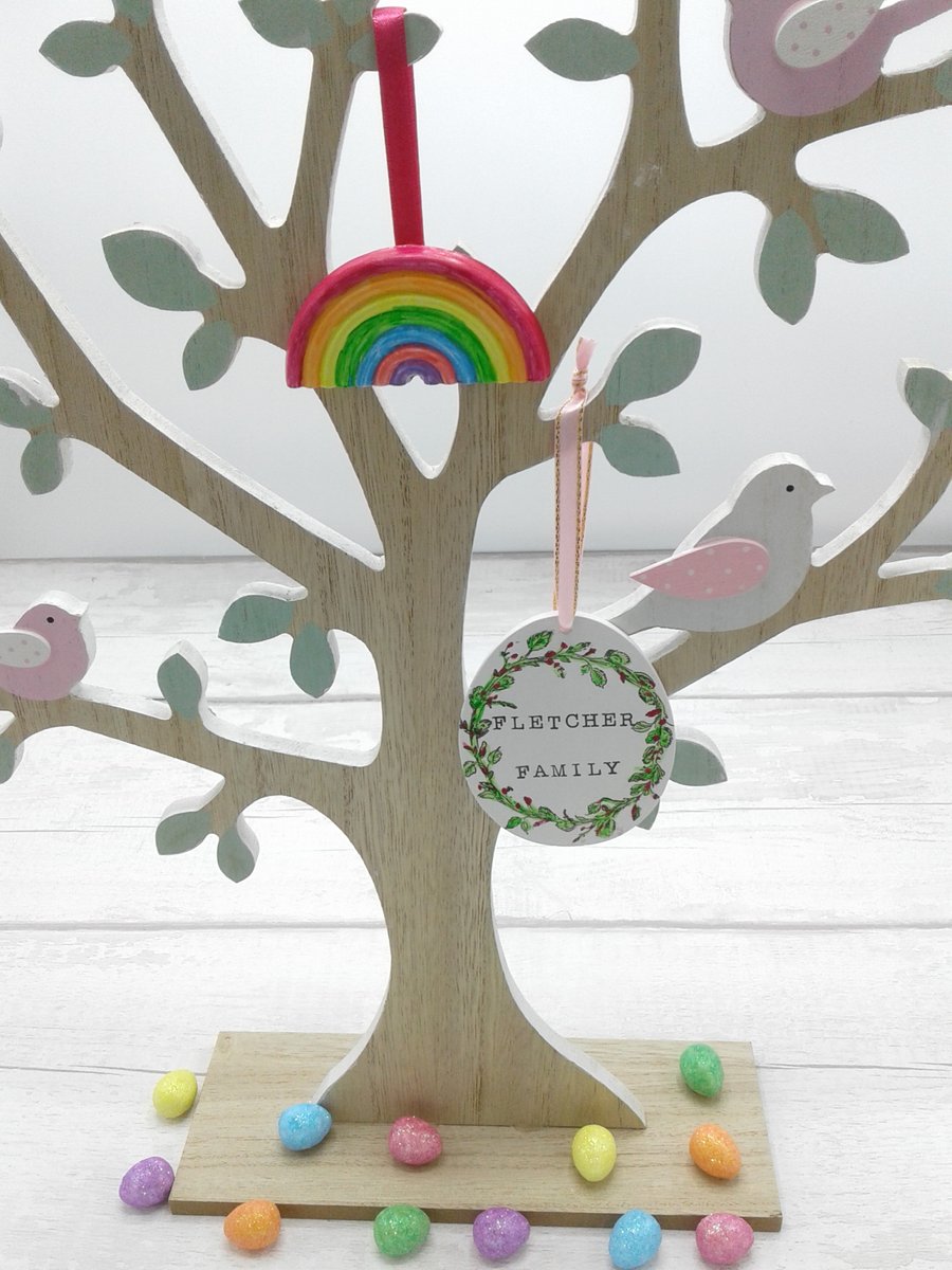 Easter decoration. Egg decoration. Personalised. Ceramic. Free ceramic rainbow.