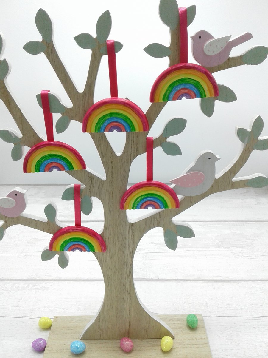 Easter decorations. Spring decorations. 5 Ceramic  rainbows. Pocket hugs.  