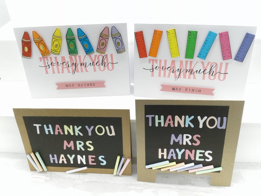 Thank you cards x 4. Personalised. Teachers. Teaching Assistants. Nursery staff.