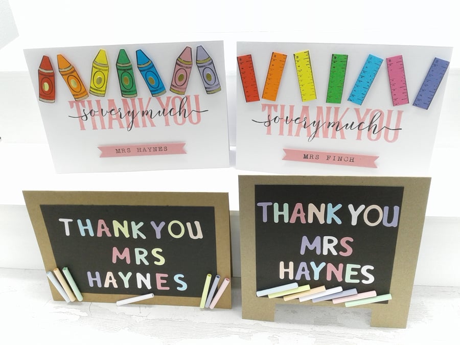 Thank you cards x 4. Personalised. Teachers. Teaching Assistants. Nursery staff.