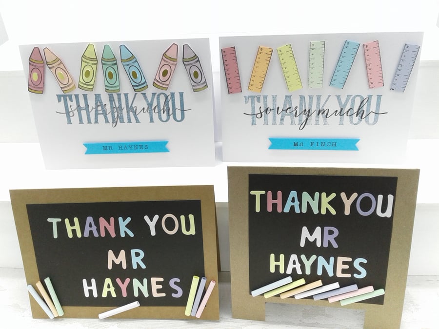 Thank you cards x 4. Personalised. Teachers. Teaching Assistants. Nursery staff.