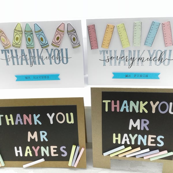 Thank you cards x 4. Personalised. Teachers. Teaching Assistants. Nursery staff.