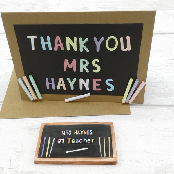 Teacher thank you card and gift. Personalised card  and ceramic fridge magnet.