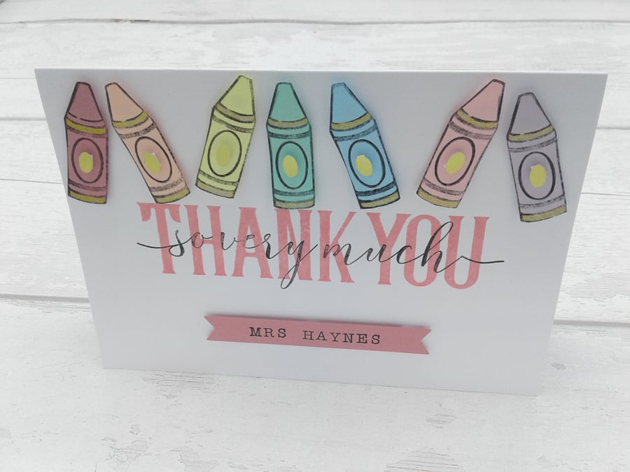 Teacher thank you card and envelope. Personalised. Teaching Assistants. Nursery.