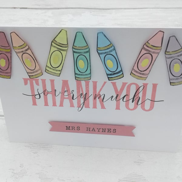 Teacher thank you card and envelope. Personalised. Teaching Assistants. Nursery.