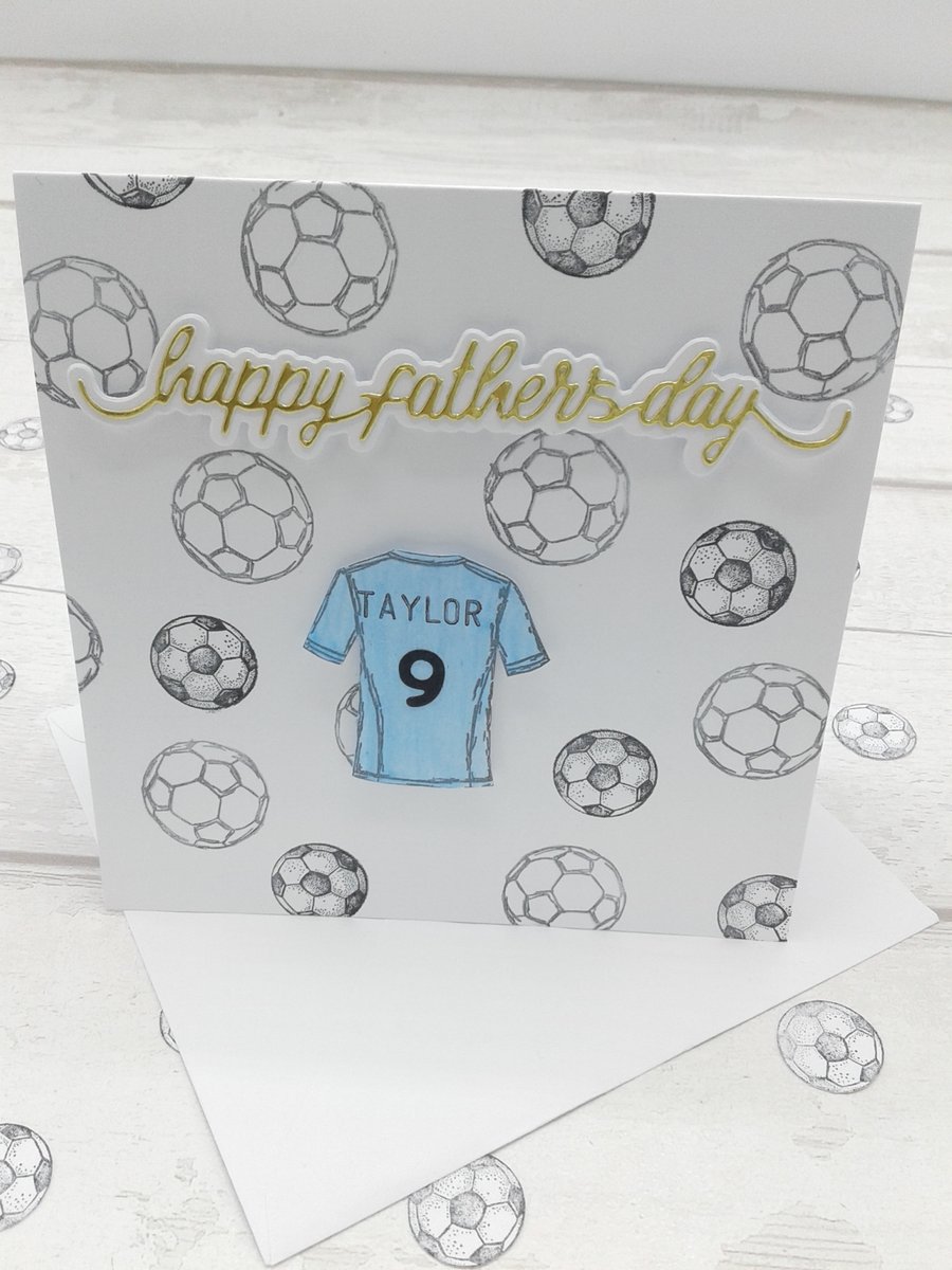 Personalised Father's Day card. Football themed card and envelope.