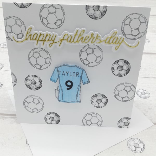 Personalised Father's Day card. Football themed card and envelope.