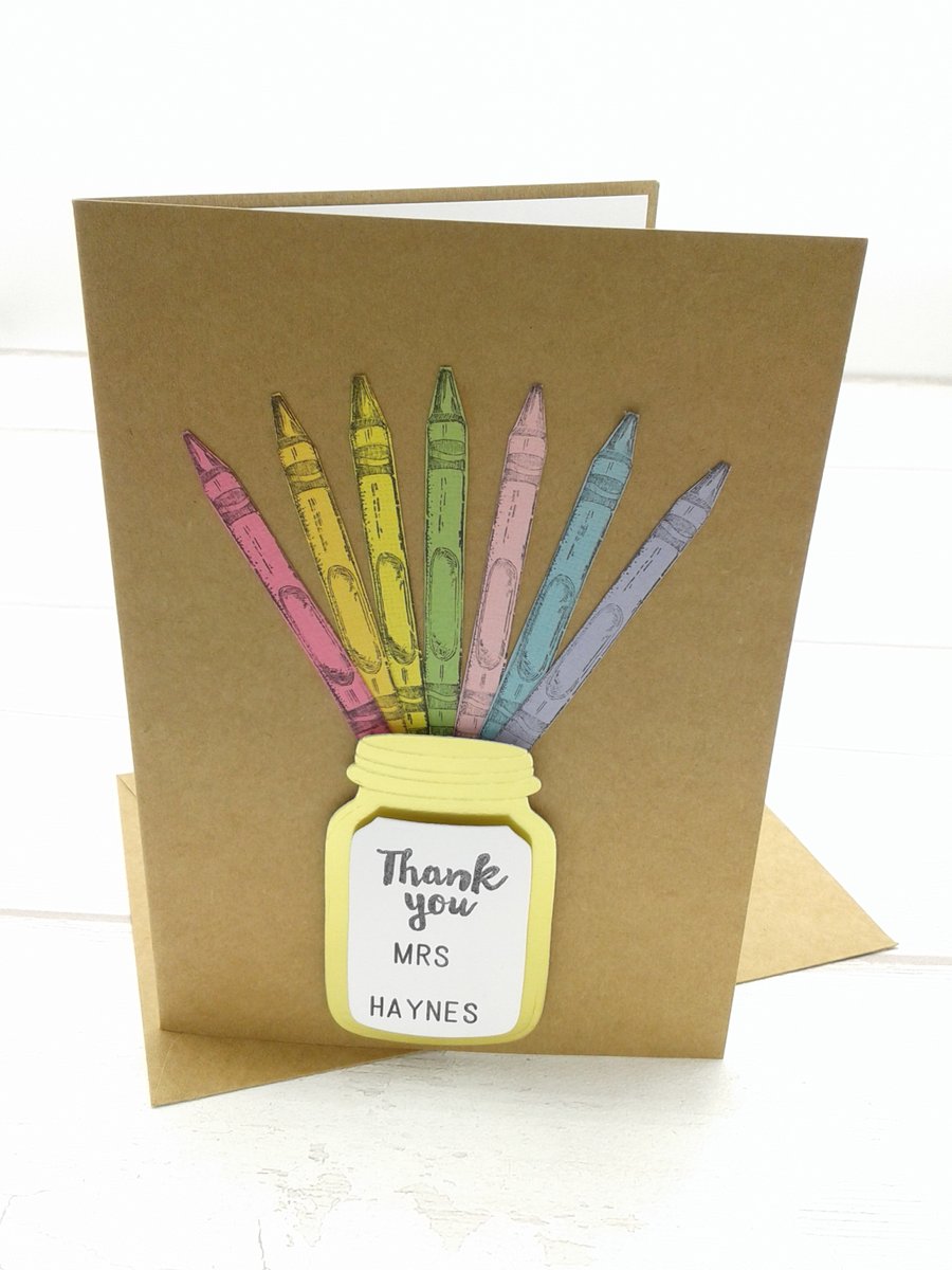Thank you teacher card. Personalised. Teaching Assistants. Nursery staff.