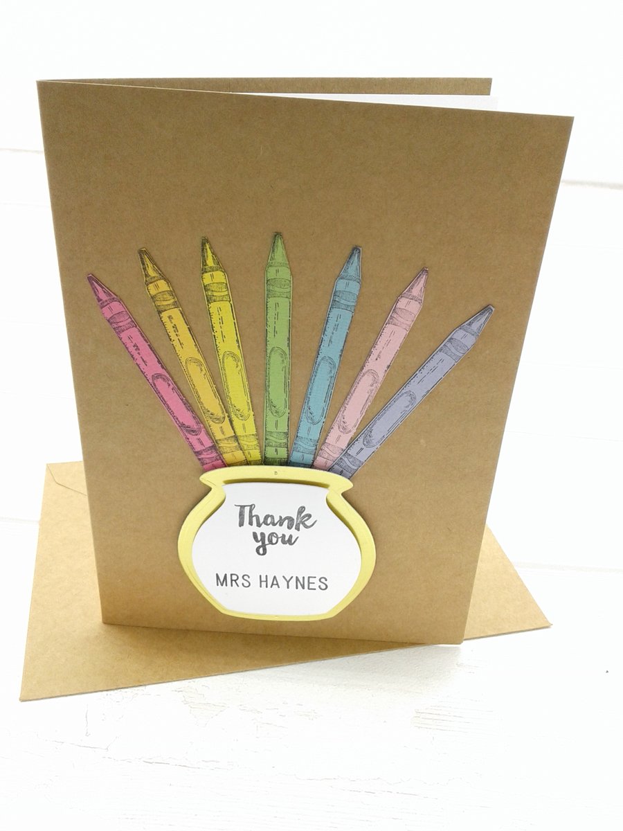 Thank you teacher card. Personalised. Teaching assistants. Nursery staff.