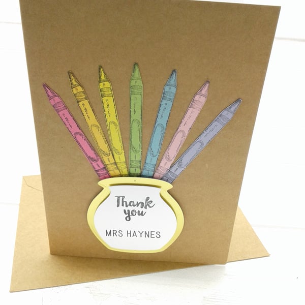 Thank you teacher card. Personalised. Teaching assistants. Nursery staff.