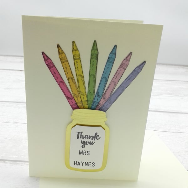 Thank you teacher card. Personalised. Teaching assistants. Nursery staff.