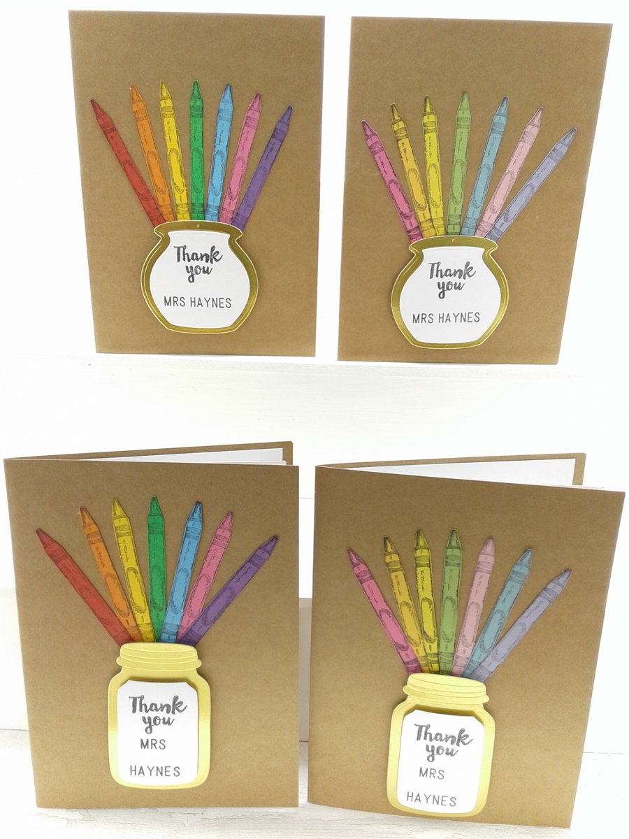 Teacher thank you cards. Personalised. Teaching Assistants. Nursery. Set of 4.
