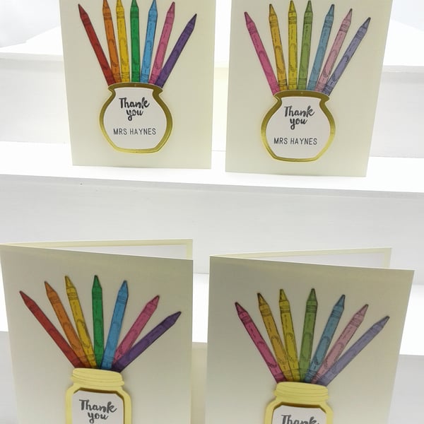 Teacher thank you cards. Personalised. Teaching Assistants. Nursery. Set of 4.