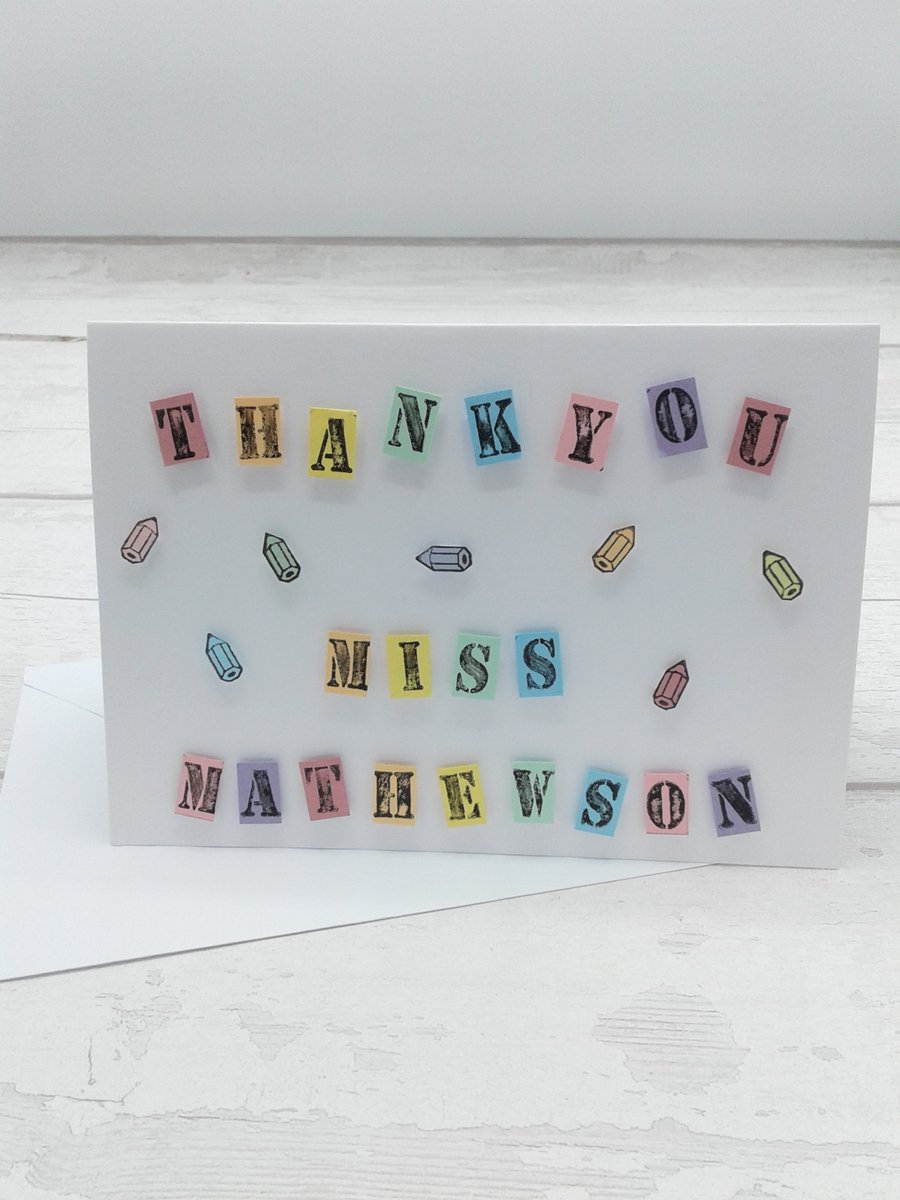 Teacher thank you card. Personalised. Teaching Assistants. Nursery staff.