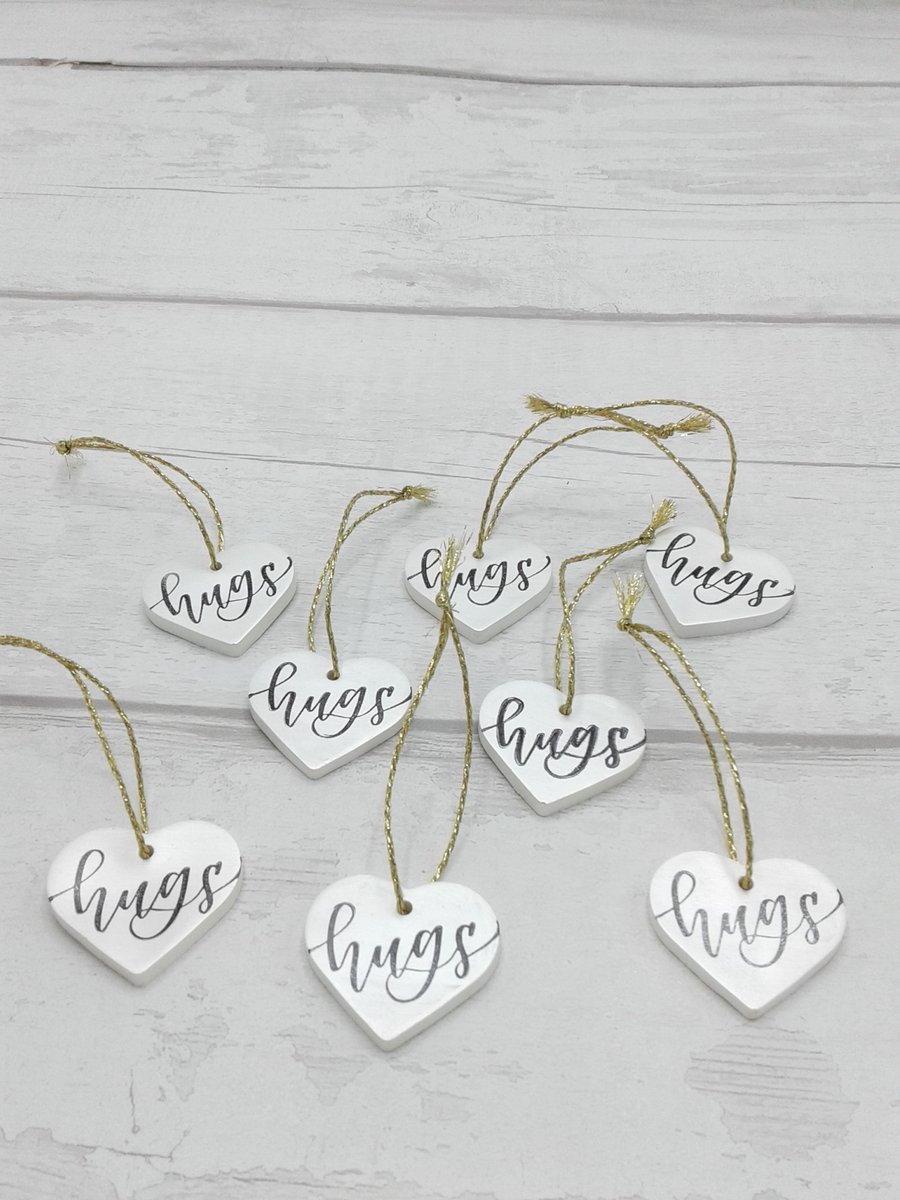 Christmas pocket hugs. Ceramic hearts. Set of 8. Pocket hugs.