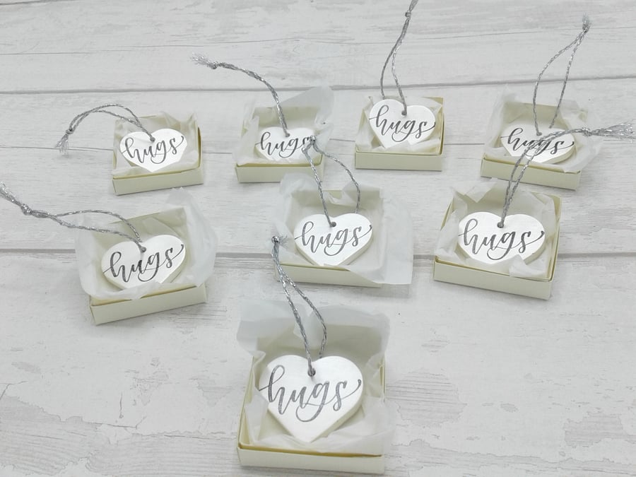 Pocket hugs. Set of 8. Ceramic hearts. Christmas hugs. New year pocket hugs.