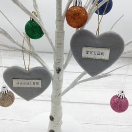 Personalised Christmas decoration. Tree decoration. Place setting. Felt heart.