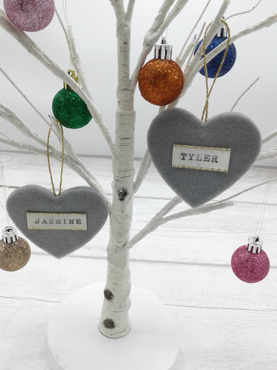 Personalised Christmas decoration. Tree decoration. Place setting. Felt heart.