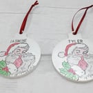 Personalised Christmas decoration. Ceramic bauble. Christmas keepsake.