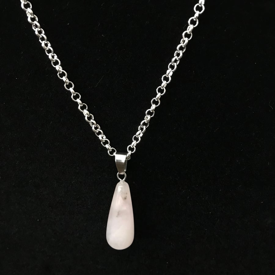 Rose Quartz Drop Pendant on 16” Silver Chain Boxed - Perfect Gift