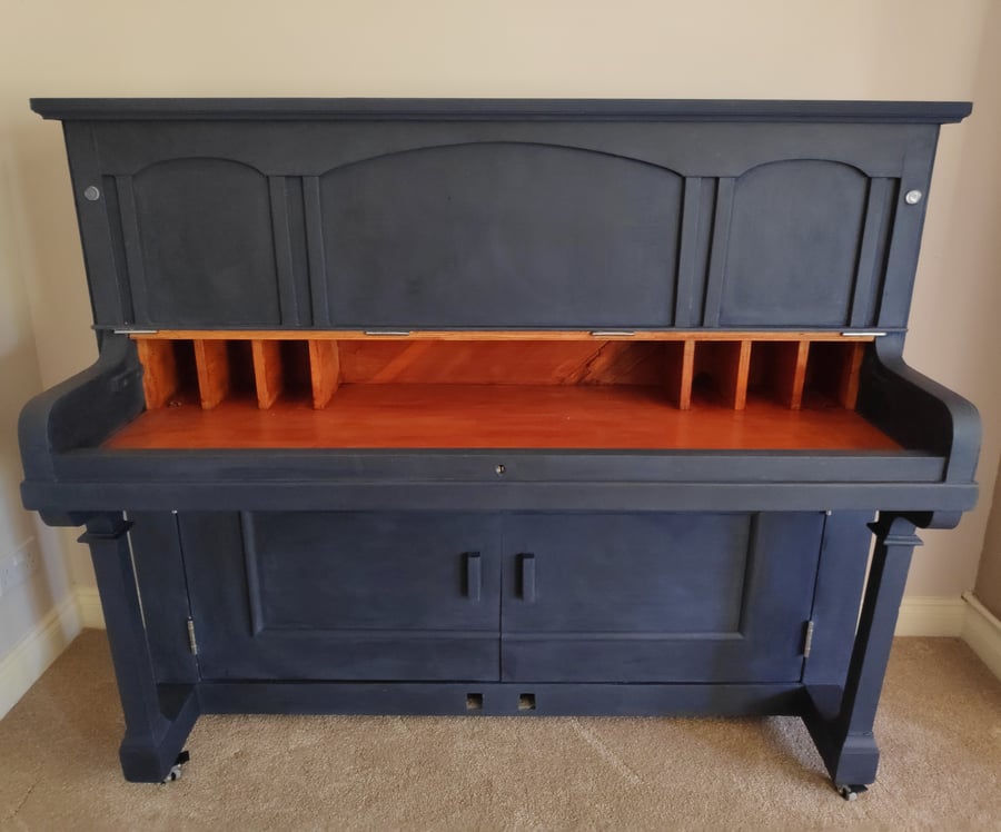 Reclaimed Piano Drinks Cabinet in Oxford Blue - Upcycled Furniture