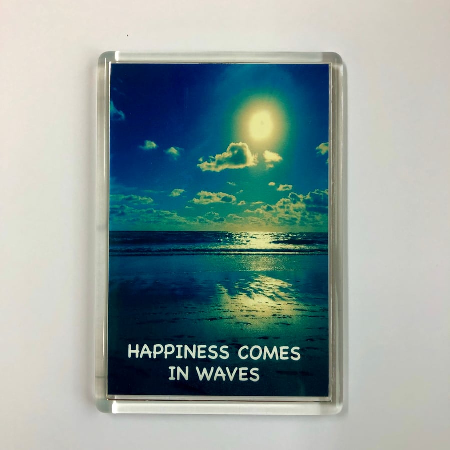 HAPPINESS COMES IN WAVES-FRIDGE MAGNET