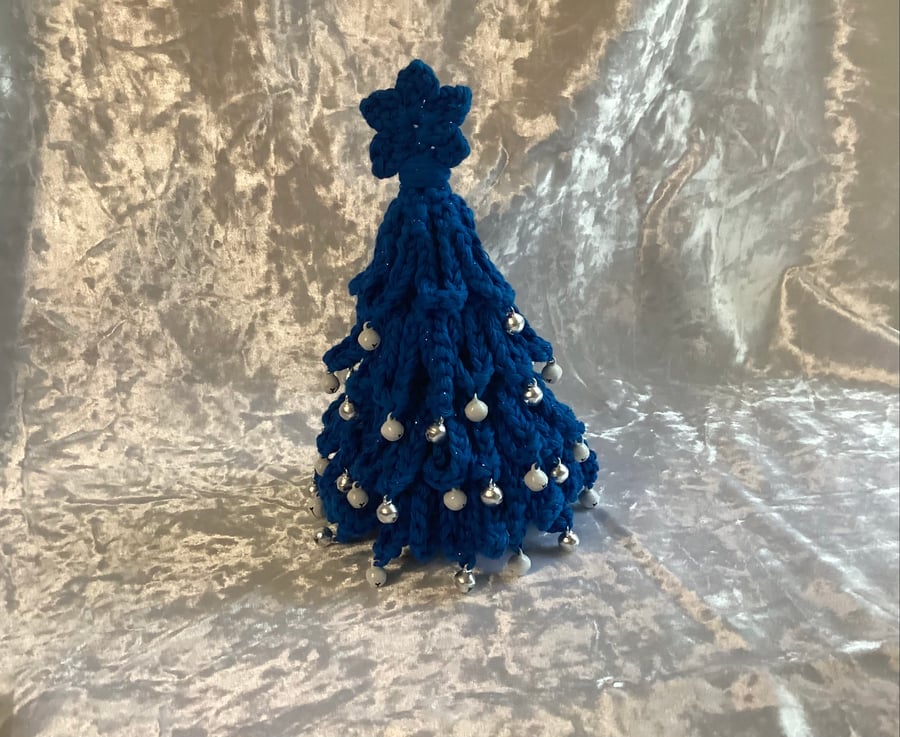 Christmas tree, crochet , blue Christmas tree.