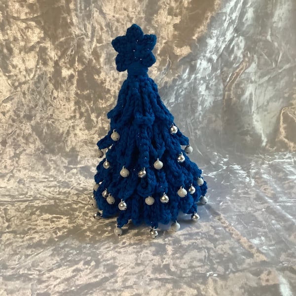Christmas tree, crochet , blue Christmas tree.