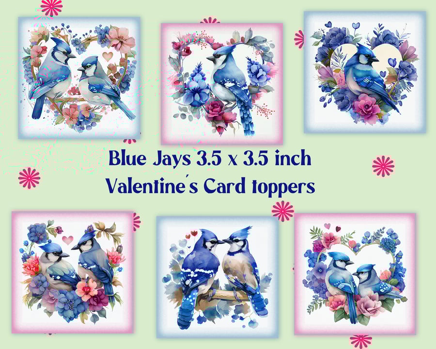 Blue Jays Square Valentine's Card Toppers for Card Making, Journals, Tags
